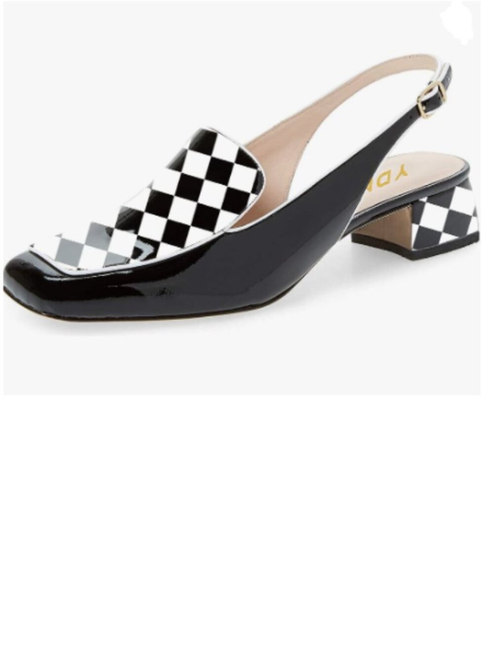 YDN Checkered Square Toe Block Low Heels Slingback Formal Loafer Dressy Shoes